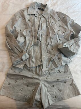 Zara rhinestone set two piece button down and shorts set